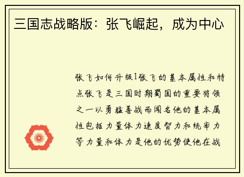 三国志战略版：张飞崛起，成为中心
