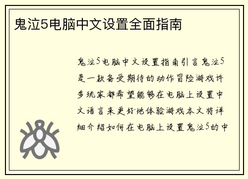 鬼泣5电脑中文设置全面指南